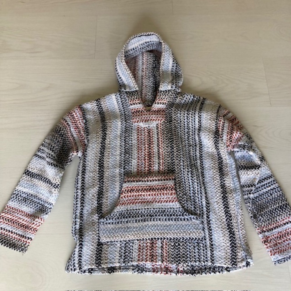 Baja Joe Thick Woven Hoodie S 22 x 24 Made in Mexico Surfer Skater Grunge